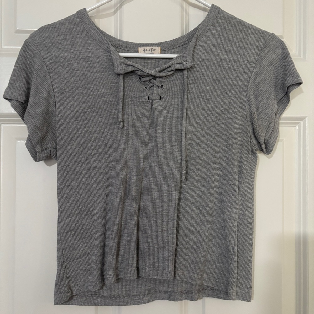 Brandy Melville Gray Crop Tie Front T-Shirt